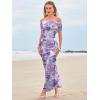 imageWomens Mesh Floral Maxi Dress 2025 Summer Off The Shoulder Ruched Bodycon Long Cocktail Party Fitted DressesPurple