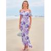 imageWomens Mesh Floral Maxi Dress 2025 Summer Off The Shoulder Ruched Bodycon Long Cocktail Party Fitted DressesPurple