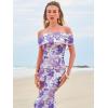 imageWomens Mesh Floral Maxi Dress 2025 Summer Off The Shoulder Ruched Bodycon Long Cocktail Party Fitted DressesPurple