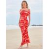 imageWomens Mesh Floral Maxi Dress 2025 Summer Off The Shoulder Ruched Bodycon Long Cocktail Party Fitted DressesRed