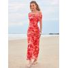 imageWomens Mesh Floral Maxi Dress 2025 Summer Off The Shoulder Ruched Bodycon Long Cocktail Party Fitted DressesRed