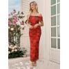 imageWomens Mesh Floral Maxi Dress 2025 Summer Off The Shoulder Ruched Bodycon Long Cocktail Party Fitted DressesRed Floral