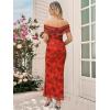 imageWomens Mesh Floral Maxi Dress 2025 Summer Off The Shoulder Ruched Bodycon Long Cocktail Party Fitted DressesRed Floral
