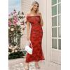 imageWomens Mesh Floral Maxi Dress 2025 Summer Off The Shoulder Ruched Bodycon Long Cocktail Party Fitted DressesRed Floral