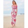 imageWomens Mesh Floral Maxi Dress 2025 Summer Off The Shoulder Ruched Bodycon Long Cocktail Party Fitted DressesWhite Floral