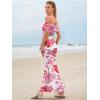imageWomens Mesh Floral Maxi Dress 2025 Summer Off The Shoulder Ruched Bodycon Long Cocktail Party Fitted DressesWhite Floral