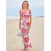 imageWomens Mesh Floral Maxi Dress 2025 Summer Off The Shoulder Ruched Bodycon Long Cocktail Party Fitted DressesWhite Floral