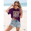 imageWomens Oversized T Shirts Graphic Tees Summer Short Sleeve Casual Loose Crewneck Basic Tunic Tops Trendy 2025Purple Flower 1