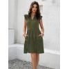 imageWomens Summer Casual Mini Dress Ruffle Sleeve V Neck Boho Sundress Flowy Babydoll Tiered Short Beach Vacation DressesArmy Green