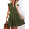 imageWomens Summer Casual Mini Dress Ruffle Sleeve V Neck Boho Sundress Flowy Babydoll Tiered Short Beach Vacation DressesArmy Green