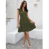 imageWomens Summer Casual Mini Dress Ruffle Sleeve V Neck Boho Sundress Flowy Babydoll Tiered Short Beach Vacation DressesArmy Green