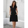 imageWomens Summer Casual Mini Dress Ruffle Sleeve V Neck Boho Sundress Flowy Babydoll Tiered Short Beach Vacation DressesBlack