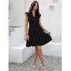 imageWomens Summer Casual Mini Dress Ruffle Sleeve V Neck Boho Sundress Flowy Babydoll Tiered Short Beach Vacation DressesBlack