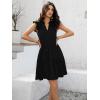 imageWomens Summer Casual Mini Dress Ruffle Sleeve V Neck Boho Sundress Flowy Babydoll Tiered Short Beach Vacation DressesBlack