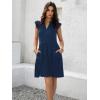 imageWomens Summer Casual Mini Dress Ruffle Sleeve V Neck Boho Sundress Flowy Babydoll Tiered Short Beach Vacation DressesBlue