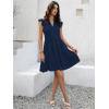 imageWomens Summer Casual Mini Dress Ruffle Sleeve V Neck Boho Sundress Flowy Babydoll Tiered Short Beach Vacation DressesBlue