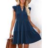 imageWomens Summer Casual Mini Dress Ruffle Sleeve V Neck Boho Sundress Flowy Babydoll Tiered Short Beach Vacation DressesBlue