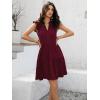 imageWomens Summer Casual Mini Dress Ruffle Sleeve V Neck Boho Sundress Flowy Babydoll Tiered Short Beach Vacation DressesWine Red