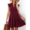 imageWomens Summer Casual Mini Dress Ruffle Sleeve V Neck Boho Sundress Flowy Babydoll Tiered Short Beach Vacation DressesWine Red