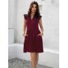 imageWomens Summer Casual Mini Dress Ruffle Sleeve V Neck Boho Sundress Flowy Babydoll Tiered Short Beach Vacation DressesWine Red
