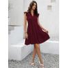imageWomens Summer Casual Mini Dress Ruffle Sleeve V Neck Boho Sundress Flowy Babydoll Tiered Short Beach Vacation DressesWine Red