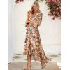 imageWomens Summer Floral Boho Dress 34 Sleeve Wrap V Neck Flowy Casual Loose Wedding Guest Long Maxi Ruffle DressesBeige