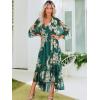 imageWomens Summer Floral Boho Dress 34 Sleeve Wrap V Neck Flowy Casual Loose Wedding Guest Long Maxi Ruffle DressesGreen