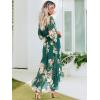imageWomens Summer Floral Boho Dress 34 Sleeve Wrap V Neck Flowy Casual Loose Wedding Guest Long Maxi Ruffle DressesGreen