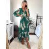 imageWomens Summer Floral Boho Dress 34 Sleeve Wrap V Neck Flowy Casual Loose Wedding Guest Long Maxi Ruffle DressesGreen