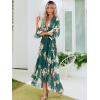 imageWomens Summer Floral Boho Dress 34 Sleeve Wrap V Neck Flowy Casual Loose Wedding Guest Long Maxi Ruffle DressesGreen