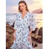 imageWomens Summer Floral Boho Dress 34 Sleeve Wrap V Neck Flowy Casual Loose Wedding Guest Long Maxi Ruffle DressesLight Blue
