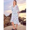 imageWomens Summer Floral Boho Dress 34 Sleeve Wrap V Neck Flowy Casual Loose Wedding Guest Long Maxi Ruffle DressesLight Blue