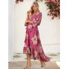 imageWomens Summer Floral Boho Dress 34 Sleeve Wrap V Neck Flowy Casual Loose Wedding Guest Long Maxi Ruffle DressesPurple