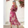 imageWomens Summer Floral Boho Dress 34 Sleeve Wrap V Neck Flowy Casual Loose Wedding Guest Long Maxi Ruffle DressesPurple