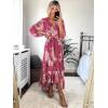 imageWomens Summer Floral Boho Dress 34 Sleeve Wrap V Neck Flowy Casual Loose Wedding Guest Long Maxi Ruffle DressesPurple