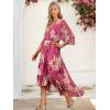 imageWomens Summer Floral Boho Dress 34 Sleeve Wrap V Neck Flowy Casual Loose Wedding Guest Long Maxi Ruffle DressesPurple