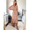 imageWomens Summer Floral Boho Dress 34 Sleeve Wrap V Neck Flowy Casual Loose Wedding Guest Long Maxi Ruffle DressesRed