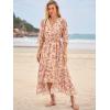 imageWomens Summer Floral Boho Dress 34 Sleeve Wrap V Neck Flowy Casual Loose Wedding Guest Long Maxi Ruffle DressesRed