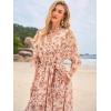 imageWomens Summer Floral Boho Dress 34 Sleeve Wrap V Neck Flowy Casual Loose Wedding Guest Long Maxi Ruffle DressesRed