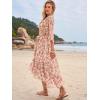 imageWomens Summer Floral Boho Dress 34 Sleeve Wrap V Neck Flowy Casual Loose Wedding Guest Long Maxi Ruffle DressesRed