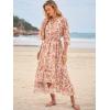 imageWomens Summer Floral Boho Dress 34 Sleeve Wrap V Neck Flowy Casual Loose Wedding Guest Long Maxi Ruffle DressesRed