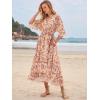 imageWomens Summer Floral Boho Dress 34 Sleeve Wrap V Neck Flowy Casual Loose Wedding Guest Long Maxi Ruffle DressesRed