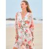 imageWomens Summer Floral Boho Dress 34 Sleeve Wrap V Neck Flowy Casual Loose Wedding Guest Long Maxi Ruffle DressesWhite