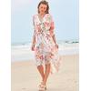imageWomens Summer Floral Boho Dress 34 Sleeve Wrap V Neck Flowy Casual Loose Wedding Guest Long Maxi Ruffle DressesWhite