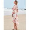 imageWomens Summer Floral Boho Dress 34 Sleeve Wrap V Neck Flowy Casual Loose Wedding Guest Long Maxi Ruffle DressesWhite