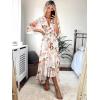 imageWomens Summer Floral Boho Dress 34 Sleeve Wrap V Neck Flowy Casual Loose Wedding Guest Long Maxi Ruffle DressesWhite