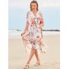 imageWomens Summer Floral Boho Dress 34 Sleeve Wrap V Neck Flowy Casual Loose Wedding Guest Long Maxi Ruffle DressesWhite