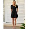 imageWomens Summer Mini Dress Casual Short Sleeve V Neck Smocked Waist Sundress Flowy Tiered Short Beach Vacation DressesBlack
