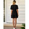imageWomens Summer Mini Dress Casual Short Sleeve V Neck Smocked Waist Sundress Flowy Tiered Short Beach Vacation DressesBlack