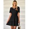 imageWomens Summer Mini Dress Casual Short Sleeve V Neck Smocked Waist Sundress Flowy Tiered Short Beach Vacation DressesBlack